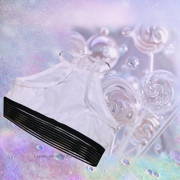 🌸🖤3/$30 - Cute Victoria's Secret White High Neck Halter Bra & Black Mesh - Picture 5 of 8